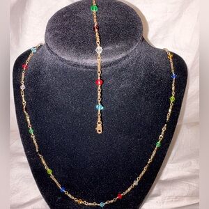 VINTAGE Matching multicolor stone necklace and bracelet 24 carat GB EUC